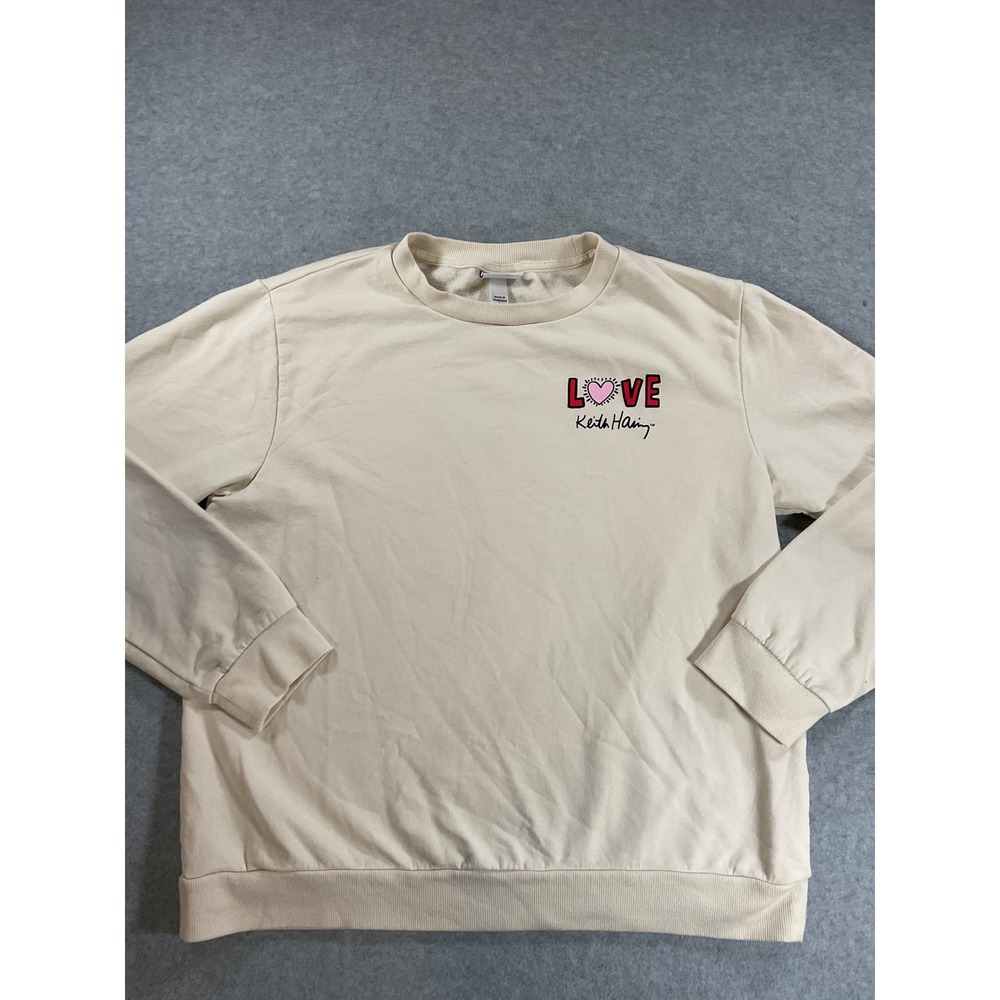 Keith Haring Love Graphic Sweatshirt Cream Crewneck Pop Art Large L 1913